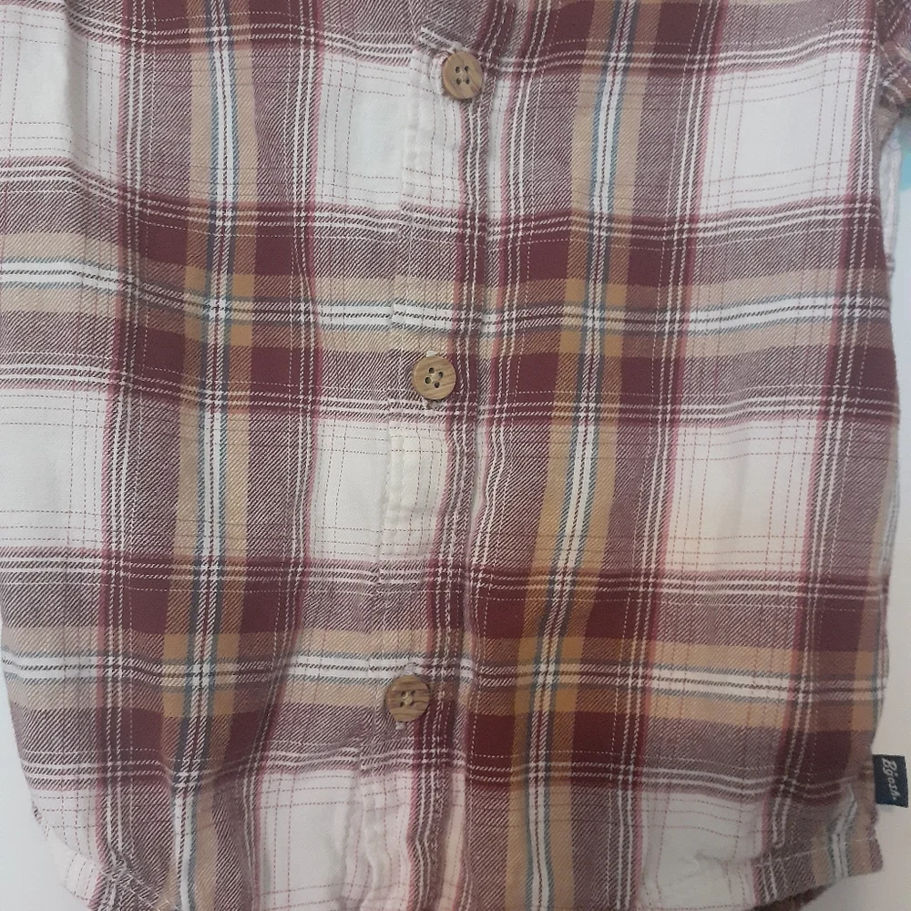 OshKosh B'gosh Red and Brown Plaid Baby Bodysuit Collar Wood Buttons 24 Months